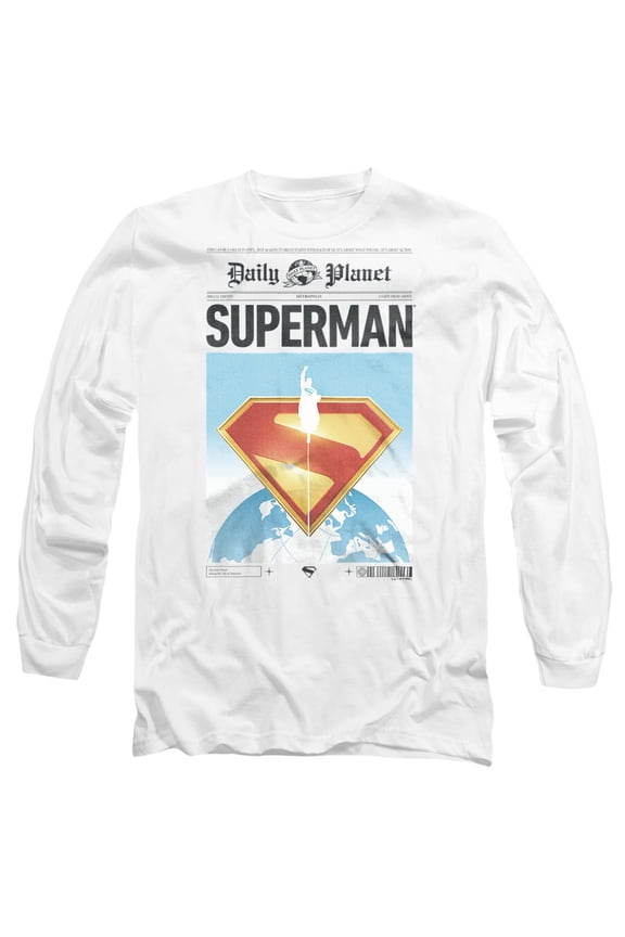 Popfunk Superman (2025) Daily Planet Front Page Unisex Adult Long-Sleeve T Shirt, White, Large