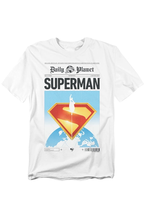 Popfunk Superman (2025) Daily Planet Front Page Unisex Adult T Shirt, White, Large
