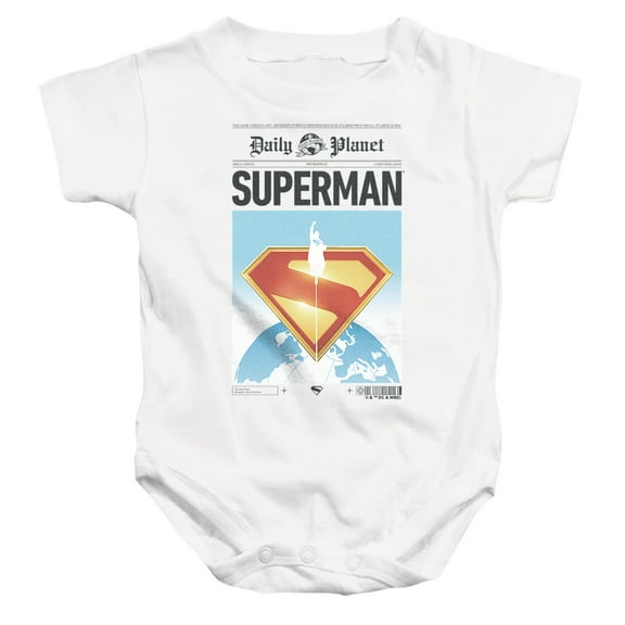 Popfunk Superman (2025) Daily Planet Front Page Unisex Infant Snap Suit for Baby, White, Large