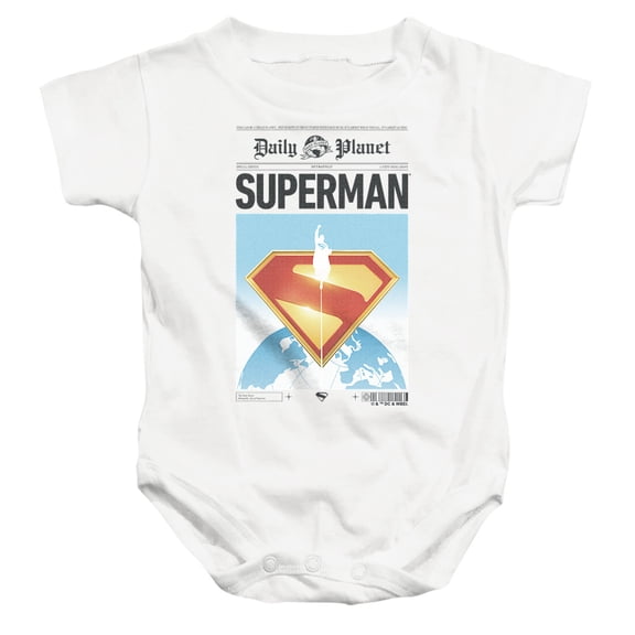 Popfunk Superman (2025) Daily Planet Front Page Unisex Infant Snap Suit for Baby, White, Medium