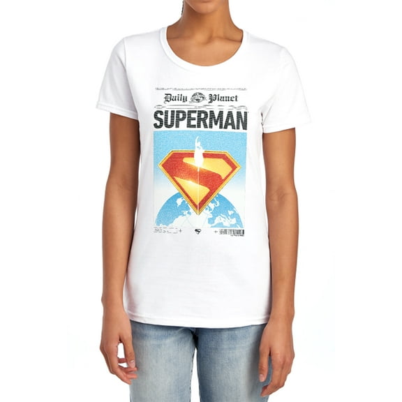 Popfunk Superman (2025) Daily Planet Front Page Women's T Shirt, White, Medium