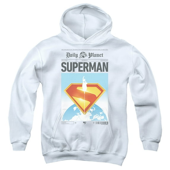 Popfunk Superman (2025) Daily Planet Front Page Youth Kids Boy/Girls Pull-Over Hoodie, White, X-Large