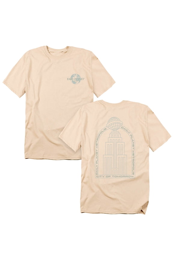 Popfunk Superman (2025) Daily Planet Trend Front Back Unisex Adult T Shirt, Cream, 3X-Large