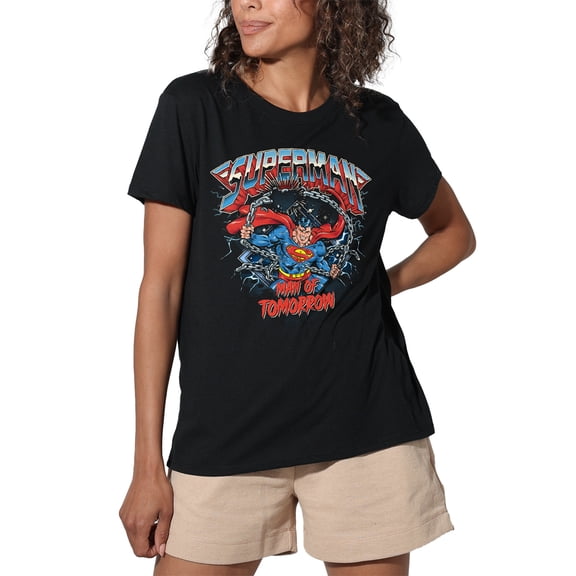 Popfunk Superman Band Chain Break Women's Loose T-Shirt, Black, Medium