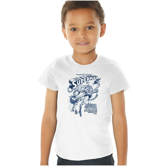 Popfunk Superman Comic Break Through Kids T Shirt (3) for Toddler Boys and Girls, White
