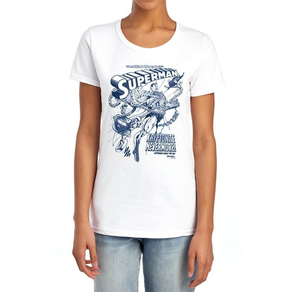 Popfunk Superman Comic Break Through Women's T Shirt, White, 2X-Large