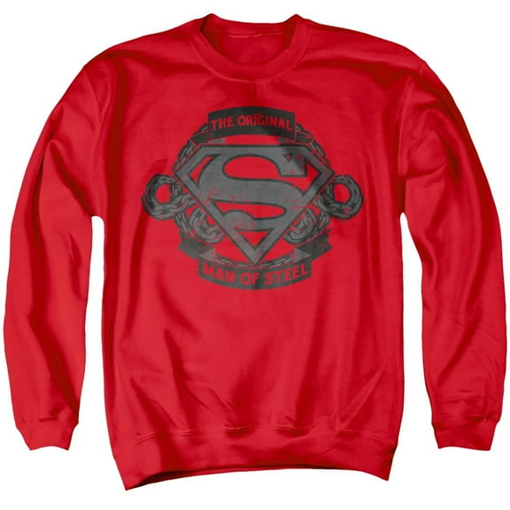 Popfunk Superman Father's Day MAN OF STEEL Ball of Chains ADULT COTTON/POLY CREWNECK SWEATSHIRT - TRUE RED - 4X