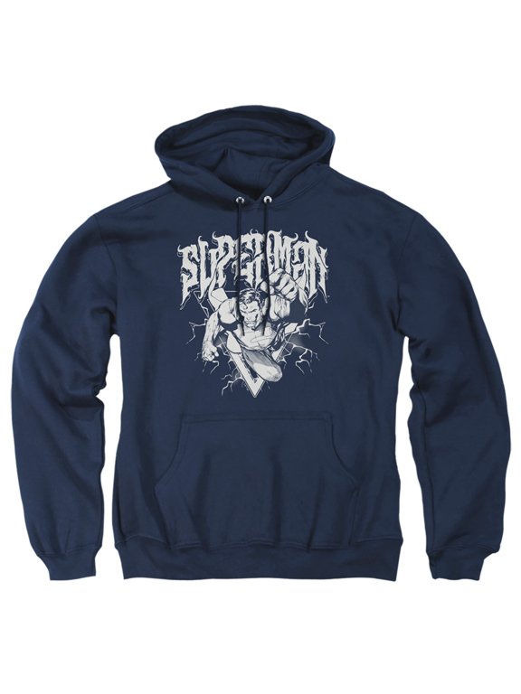 Popfunk Superman Flying Band Adult Pull-Over Hoodie, Navy, Small