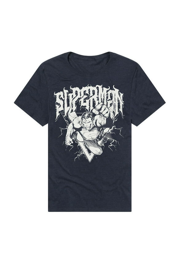 Popfunk Superman Flying Band Unisex Adult Heathered Premium T Shirt (2X-Large) Navy