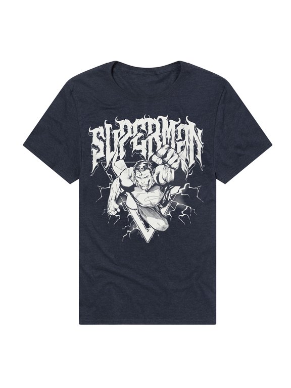 Popfunk Superman Flying Band Unisex Adult Heathered Premium T Shirt (2X-Large) Navy
