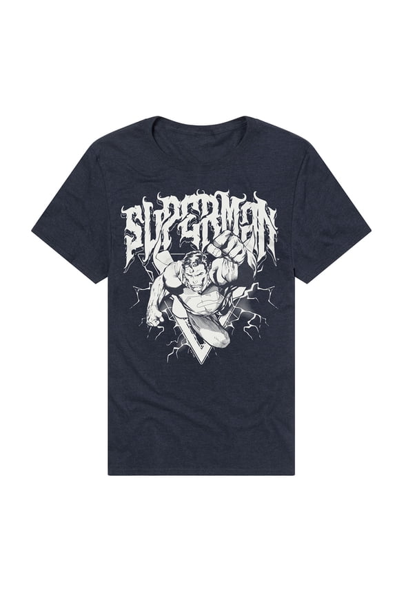 Popfunk Superman Flying Band Unisex Adult Heathered Premium T Shirt (3X-Large) Navy