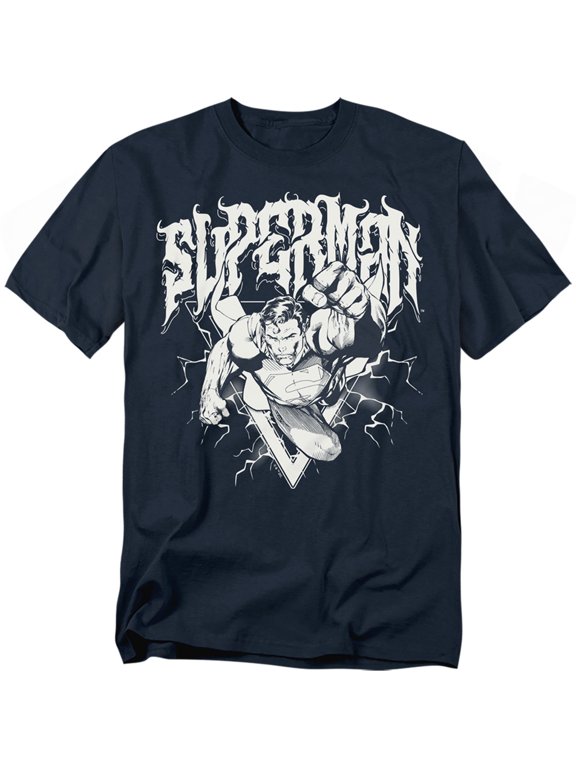 Popfunk Superman Flying Band Unisex Adult T Shirt, Navy, Large