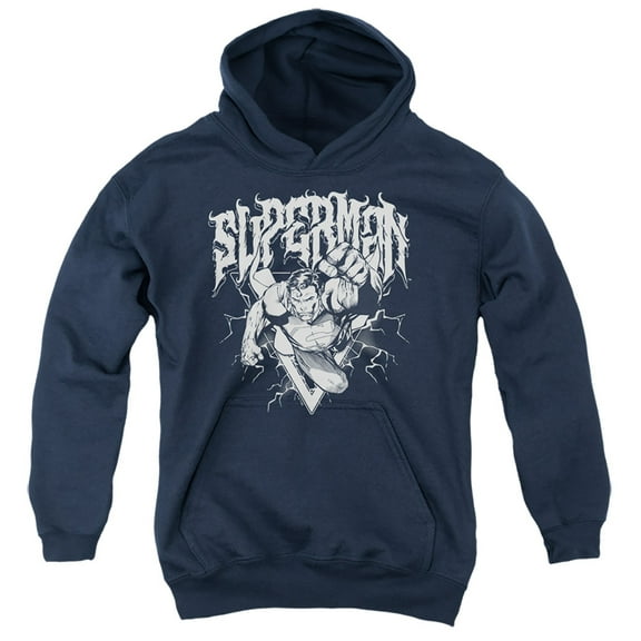 Popfunk Superman Flying Band Youth Kids Boy/Girls Pull-Over Hoodie, Navy, Large