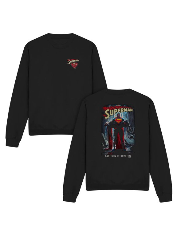 Popfunk Superman Last Son of Krypton Front Back Unisex Adult Crewneck Sweatshirt, Black, Small
