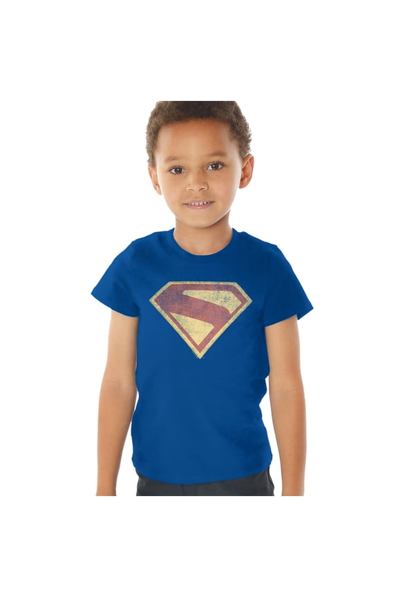 Popfunk Superman Logo Full Color Distress Kids T Shirt (3) for Toddler Boys and Girls, Navy