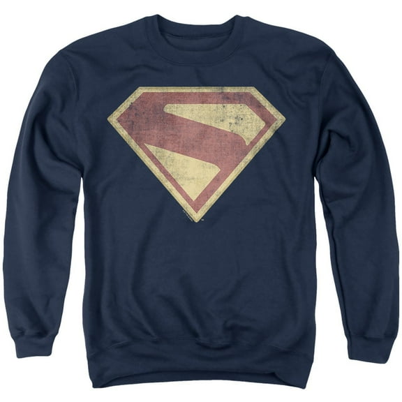 Popfunk Superman Logo Full Color Distress Unisex Adult Crewneck Sweatshirt, Navy, X-Large