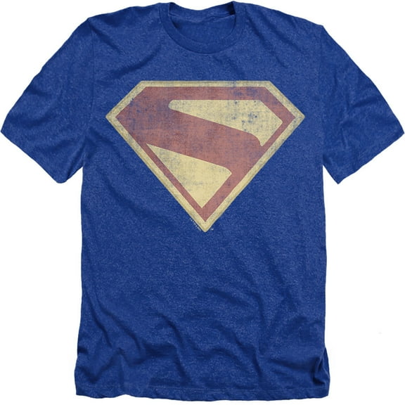Popfunk Superman Logo Full Color Distress Unisex Adult Heather T Shirt, Royal Heather, Medium