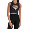 thumbnail image 1 of Popfunk Superman Logo Full Color Distress Women's Sleeveless Crop Top Tank, Navy, Medium, 1 of 5