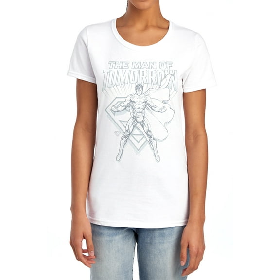 Popfunk Superman Man of Steel Sketch Women's T Shirt, White, Small