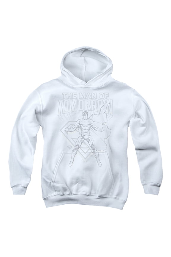 Popfunk Superman Man of Steel Sketch Youth Kids Boy/Girls Pull-Over Hoodie, White, Large