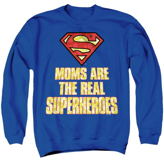 Popfunk Superman Mother's Day Moms are the Real Superheroes Unisex Adult Crewneck Sweatshirt, Royal, Large