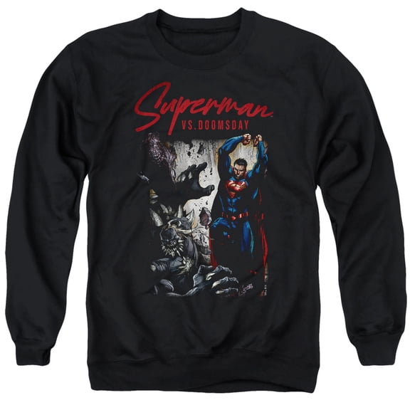 Popfunk Superman vs Doomsday Unisex Adult Crewneck Sweatshirt, Black, Medium