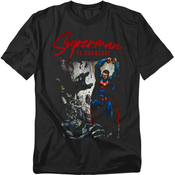 Popfunk Superman vs Doomsday Unisex Adult T Shirt, Black, Large