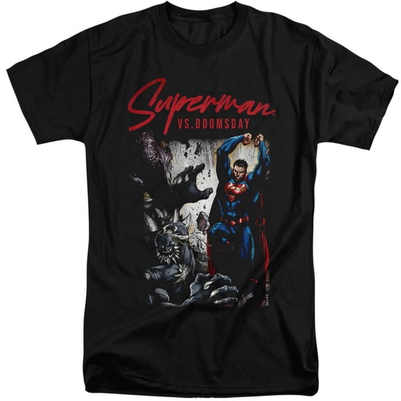 Popfunk Superman vs Doomsday Unisex Adult Tall T Shirt (2X-Large) Black