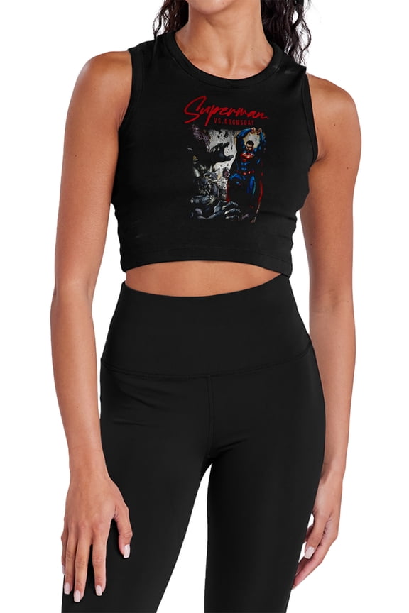 Popfunk Superman vs Doomsday Women's Sleeveless Crop Top Tank, Black, X-Small