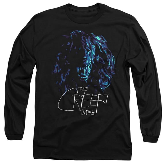 Popfunk The Creep Tapes Wolf Mask Unisex Adult Long-Sleeve T Shirt, Black, Medium