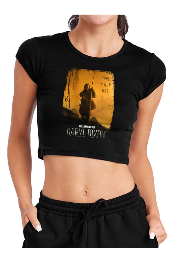 Popfunk The Walking Dead - Daryl Dixon Daryl Dixon Poster Women's Cap Sleeve Baby Rib Crop Top, Black, Small