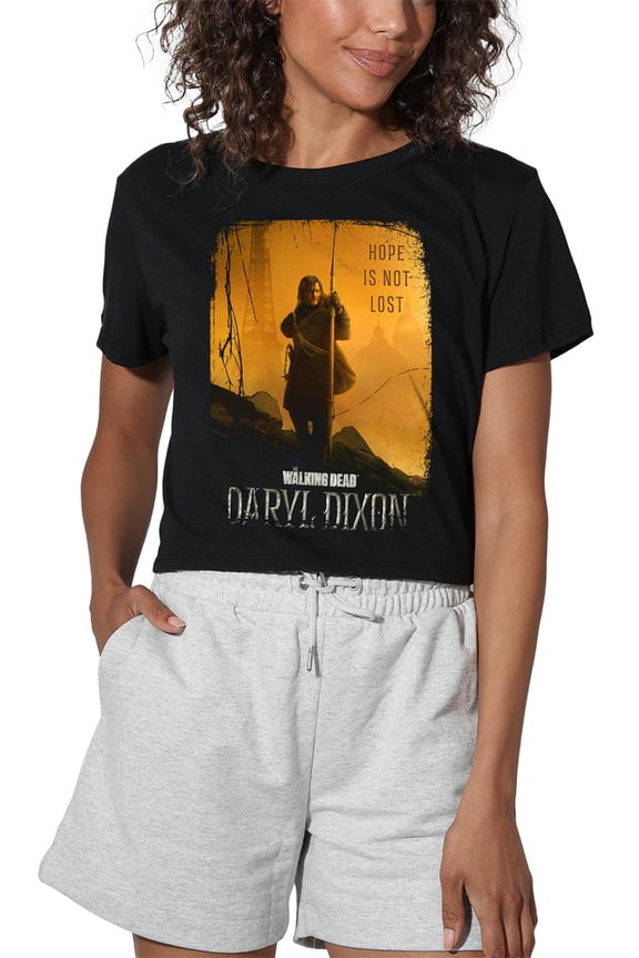 Popfunk The Walking Dead - Daryl Dixon Daryl Dixon Poster Women's Crop Top T-Shirt, Black, Large