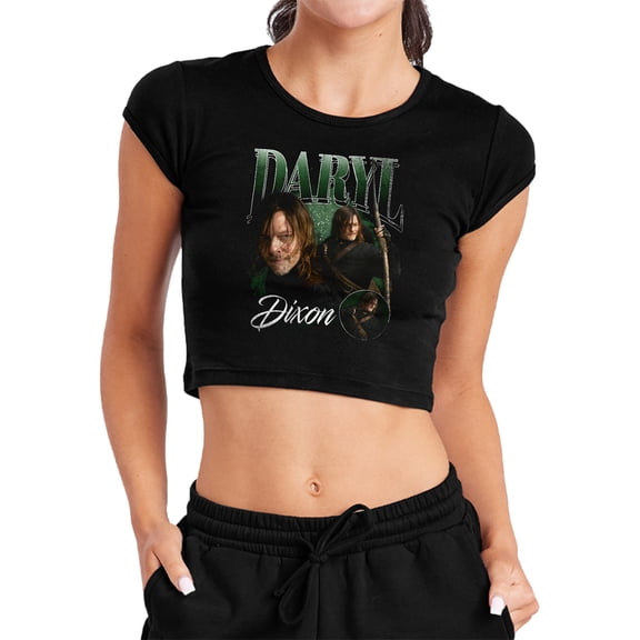 Popfunk The Walking Dead - Daryl Dixon Daryl Homage Women's Cap Sleeve Baby Rib Crop Top, Black, Small