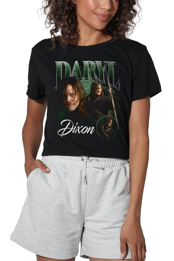 Popfunk The Walking Dead - Daryl Dixon Daryl Homage Women's Crop Top T-Shirt, Black, X-Large