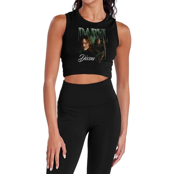 Popfunk The Walking Dead - Daryl Dixon Daryl Homage Women's Sleeveless Crop Top Tank, Black, X-Large