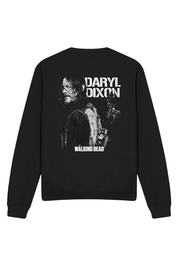 Popfunk The Walking Dead Daryl Dixon Mono BACK Unisex Adult Crewneck Sweatshirt, Black, Medium