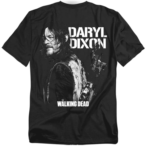 Popfunk The Walking Dead Daryl Dixon Mono Back Unisex Adult T Shirt, Black, Large