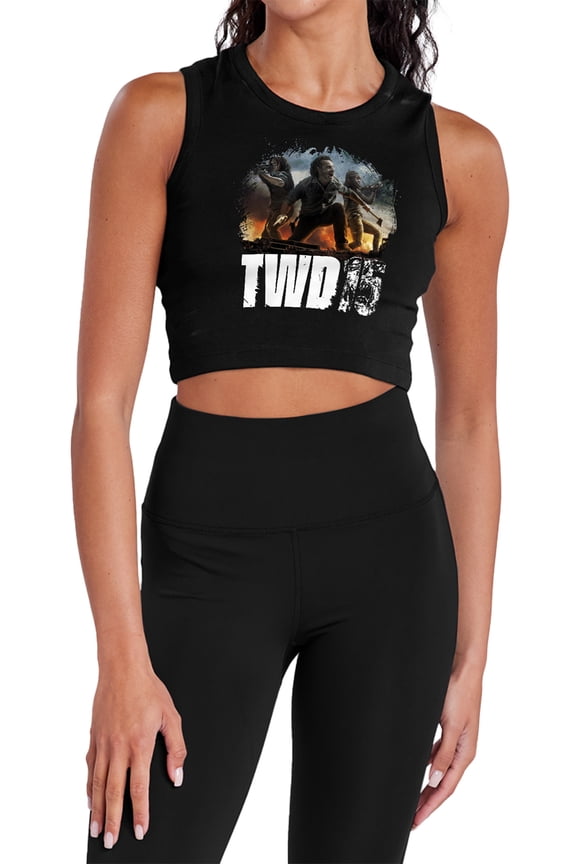 Popfunk The Walking Dead Group Action Pose Women's Sleeveless Crop Top Tank, Black, X-Small