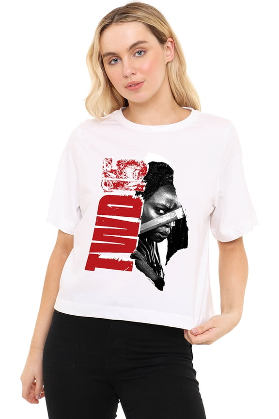 Popfunk The Walking Dead Michonne 15 Women's Boxy Cropped T Shirt, White, Small