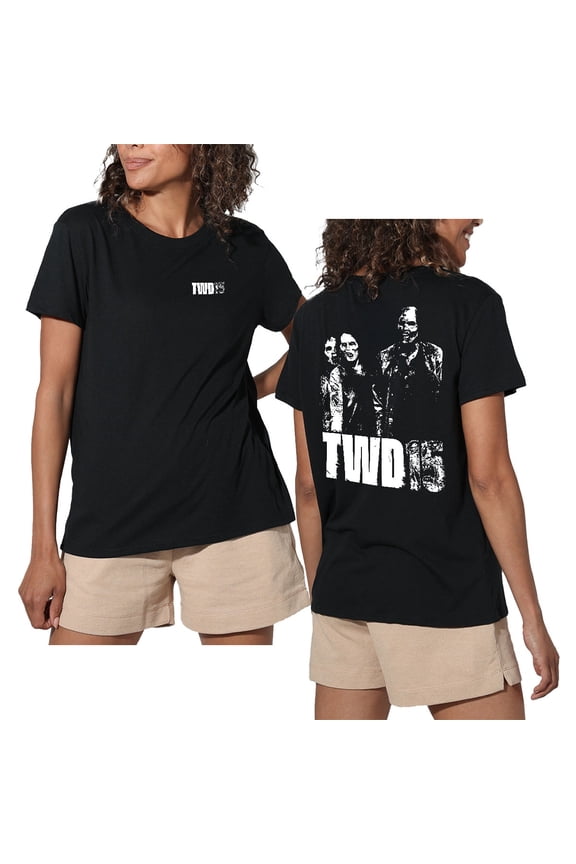 Popfunk The Walking Dead Mono Zombie 15 Front Back Women's Loose T-Shirt, Black, Small