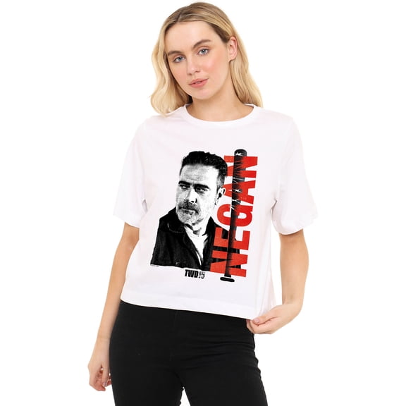 Popfunk The Walking Dead Negan 15 Women's Boxy Cropped T Shirt, White, Small