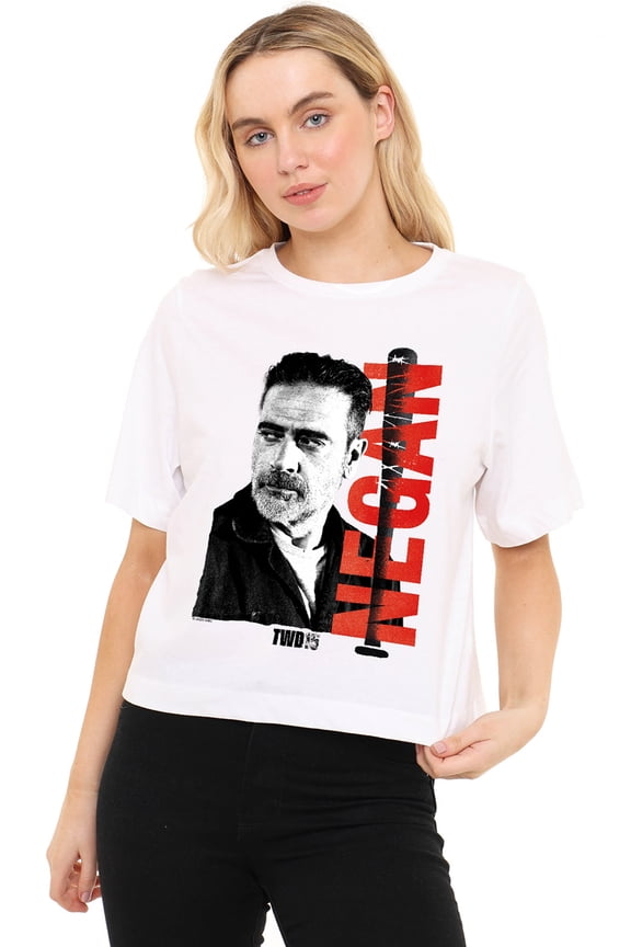 Popfunk The Walking Dead Negan 15 Women's Boxy Cropped T Shirt, White, Small