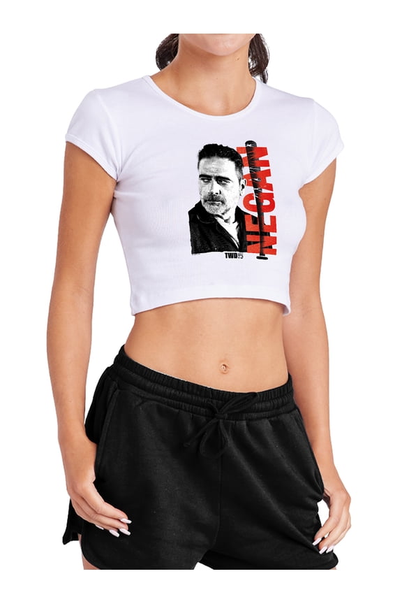 Popfunk The Walking Dead Negan 15 Women's Cap Sleeve Baby Rib Crop Top, White, Medium