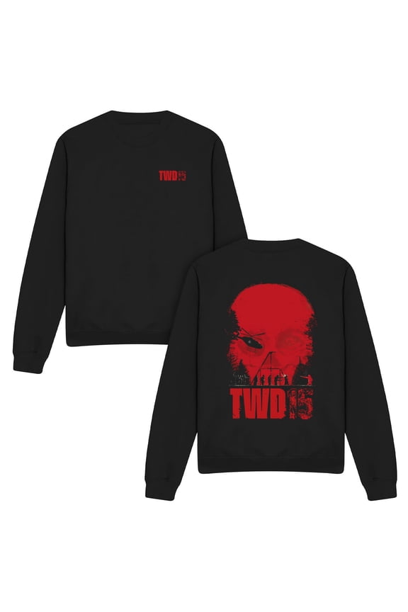 Popfunk The Walking Dead Skull Fight Scene Front Back Unisex Adult Crewneck Sweatshirt, Black, Large