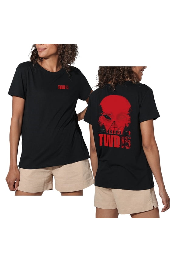 Popfunk The Walking Dead Skull Fight Scene Front Back Women's Loose T-Shirt, Black, Large