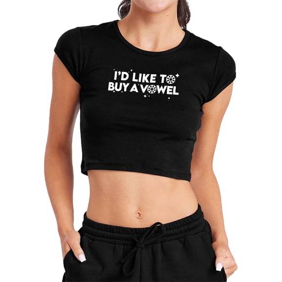 Popfunk Wheel of Fortune I'd Like to Buy a Vowel Women's Cap Sleeve Baby Rib Crop Top, Black, Small