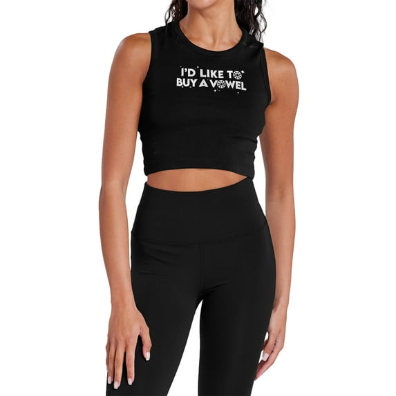 Popfunk Wheel of Fortune I'd Like to Buy a Vowel Women's Sleeveless Crop Top Tank, Black, X-Large