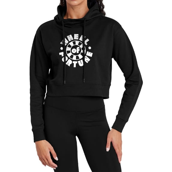 Popfunk Wheel of Fortune Light Wheel Women's Cropped Hoodie Pullover Sweatshirt, Black, X-Large