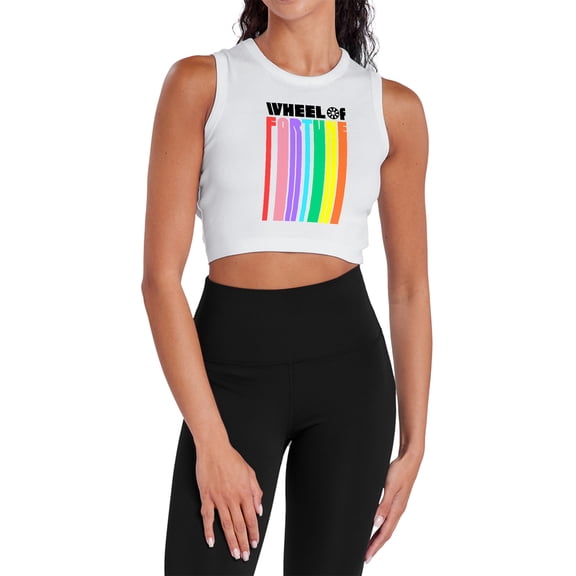 Popfunk Wheel of Fortune Logo Color Blend White Women's Sleeveless Crop Top Tank, White, X-Large