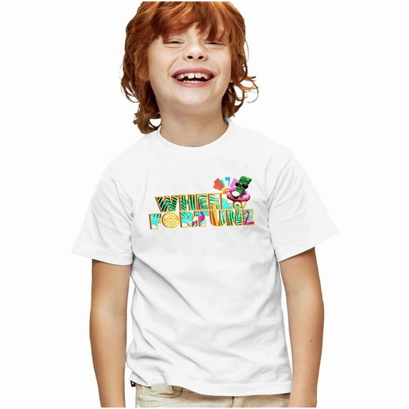 Popfunk Wheel of Fortune Tropical Logo Kids T Shirt for Youth Boys and Girls, White, Medium